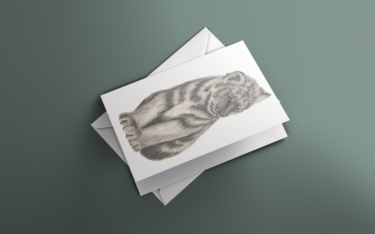animal greeting card featuring a hand-drawn pencil illustration