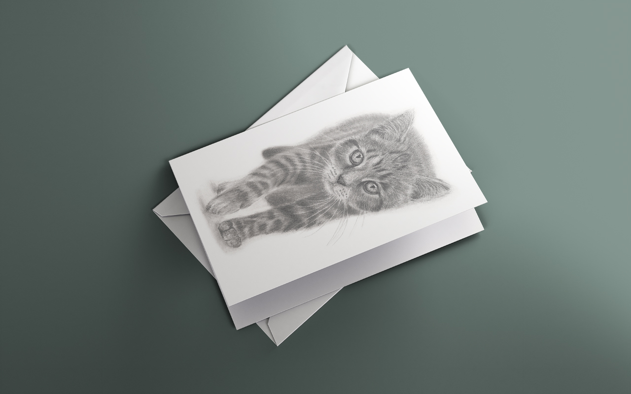 animal greeting card featuring a hand-drawn pencil illustration